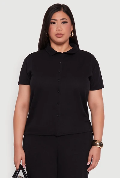 Womens Plus Fleece Button Front Shirt,