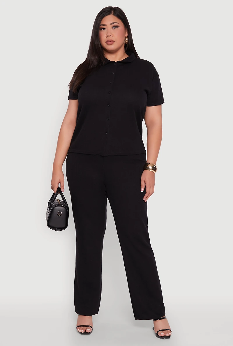 Womens Plus Size Fleece Button Front Shirt, Black, Size 2X