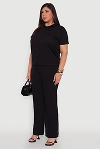 Womens Plus Fleece Button Front Shirt,