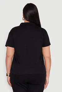 Womens Plus Fleece Button Front Shirt,