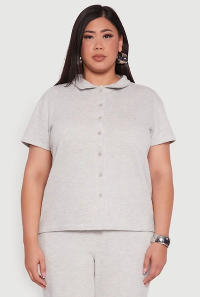 Plus Fleece Button Front Shirt