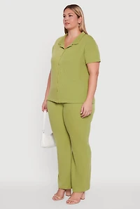 Womens Plus Fleece Button Front Shirt,