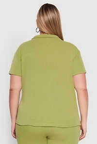 Womens Plus Size Fleece Button Front Shirt, Green, Size 1X