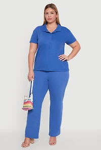 Womens Plus Size Fleece Button Front Shirt, Blue, Size 1X