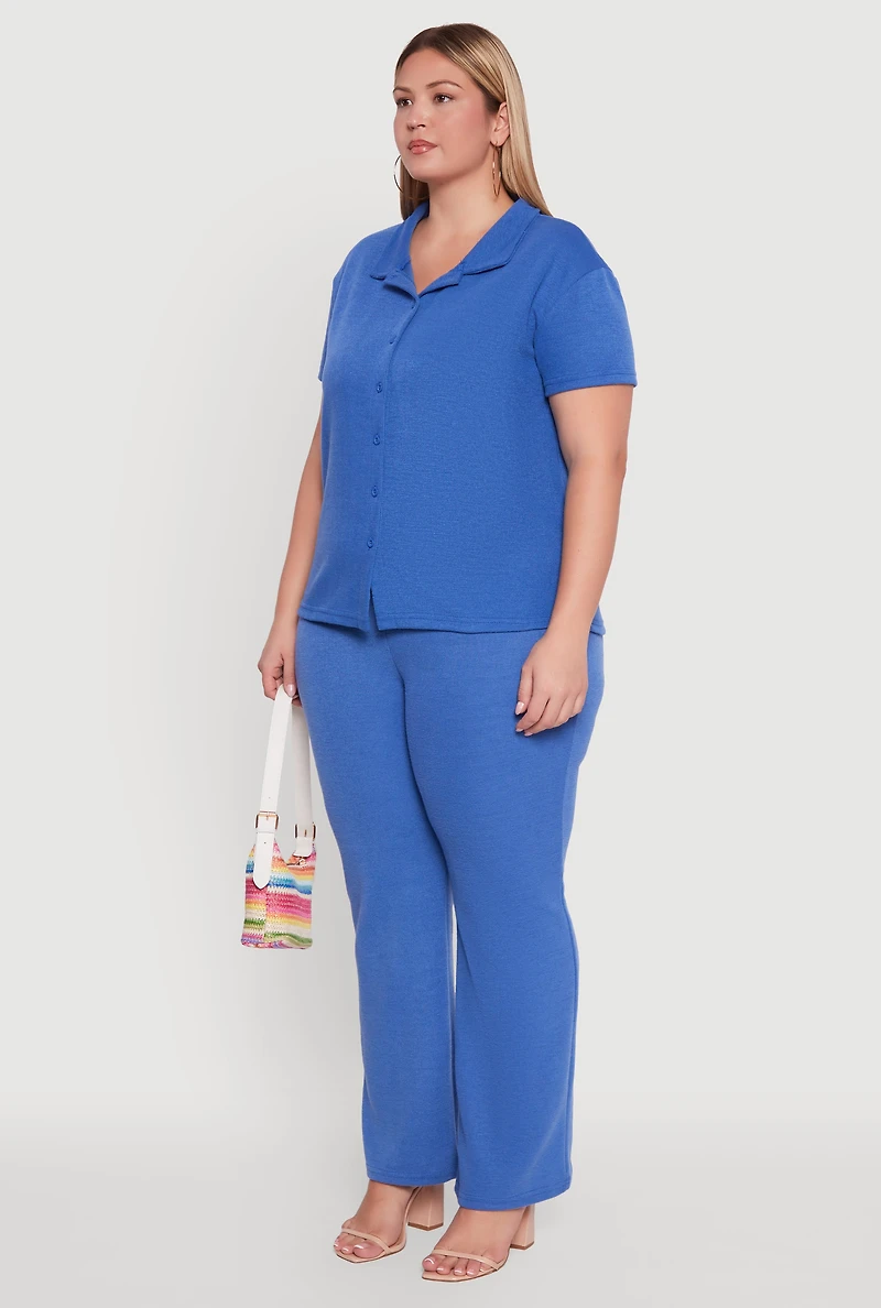 Womens Plus Size Fleece Button Front Shirt, Blue, Size 1X