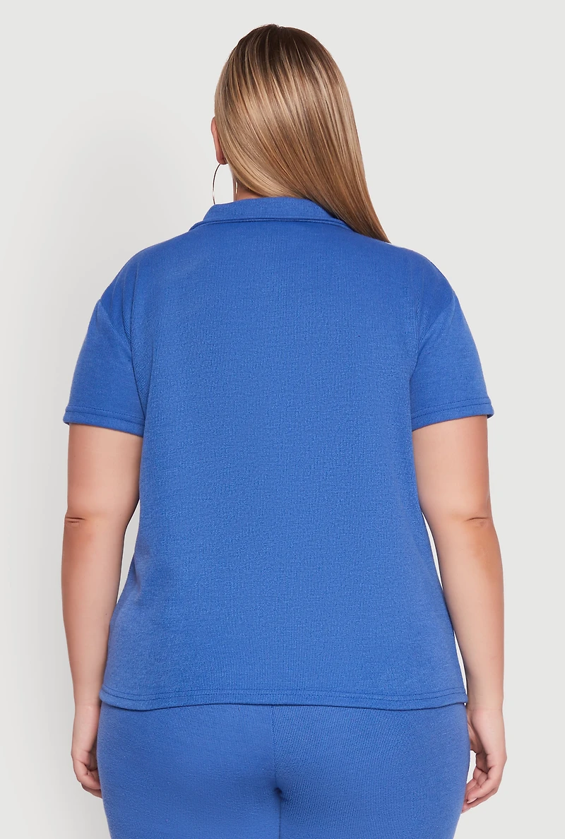 Womens Plus Size Fleece Button Front Shirt, Blue, Size 1X
