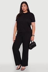 Womens Plus High Waisted Wide Leg Ribbed Knit Pants, 3X