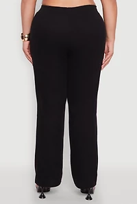 Womens Plus High Waisted Wide Leg Ribbed Knit Pants,