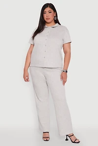 Womens Plus High Waisted Straight Leg Ribbed Knit Pants, Grey,