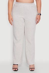 Womens Plus Size High Waisted Wide Leg Ribbed Knit Pants, Grey, Size 3X
