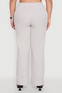 Womens Plus High Waisted Straight Leg Ribbed Knit Pants, Grey,