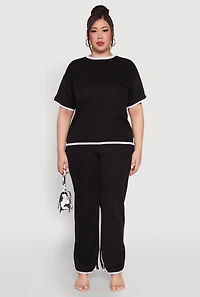 Plus Contrast Trim Brushed Knit Top