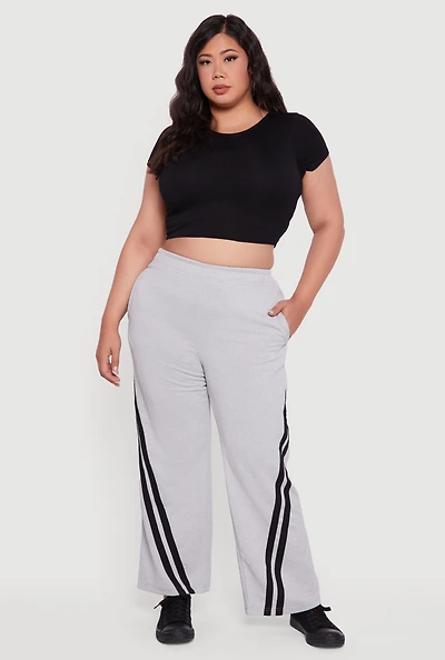 Womens Plus Size Fleece Lined Varsity Striped Sweatpants, Grey, Size 3X