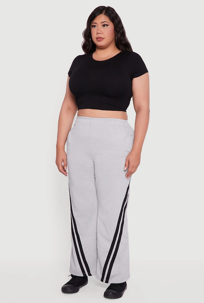 Womens Plus Size Fleece Lined Varsity Striped Sweatpants, Grey, Size 1X