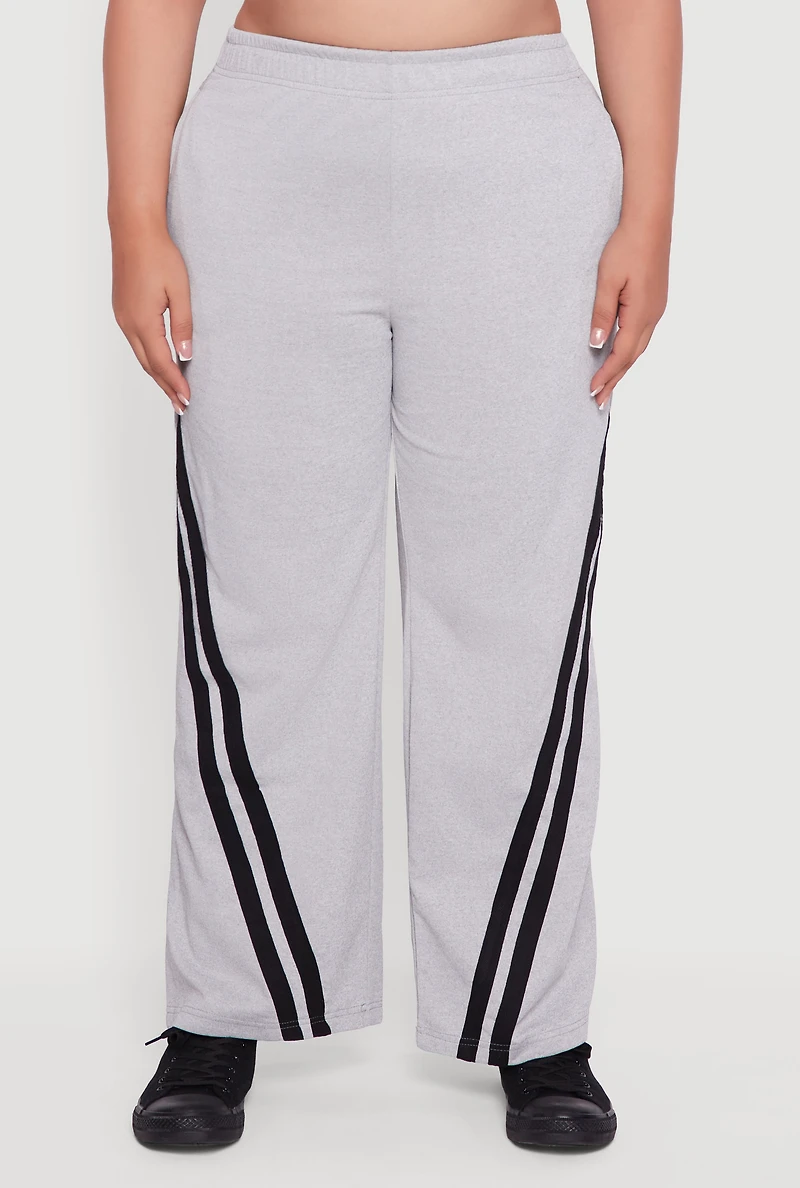Womens Plus Size Fleece Lined Varsity Striped Sweatpants, Grey, Size 1X