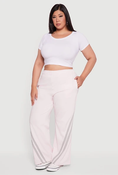 Womens Plus Size Fleece Lined Varsity Striped Sweatpants, Pink, Size 2X