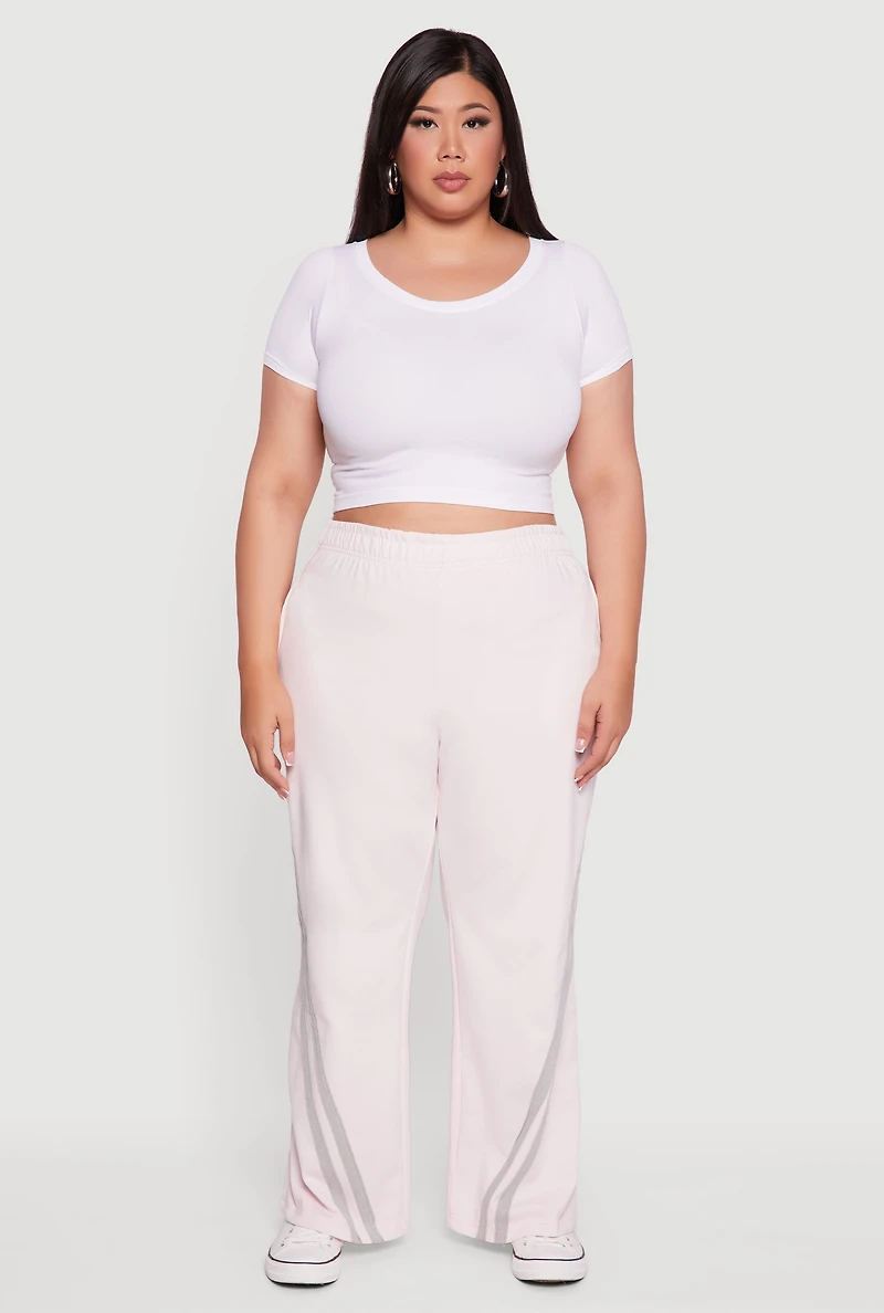 Womens Plus Size Fleece Lined Varsity Striped Sweatpants, Pink, Size 2X