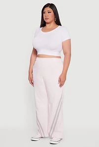 Womens Plus Size Fleece Lined Varsity Striped Sweatpants, Pink, Size 2X