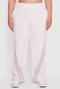 Womens Plus Size Fleece Lined Varsity Striped Sweatpants, Pink, Size 2X