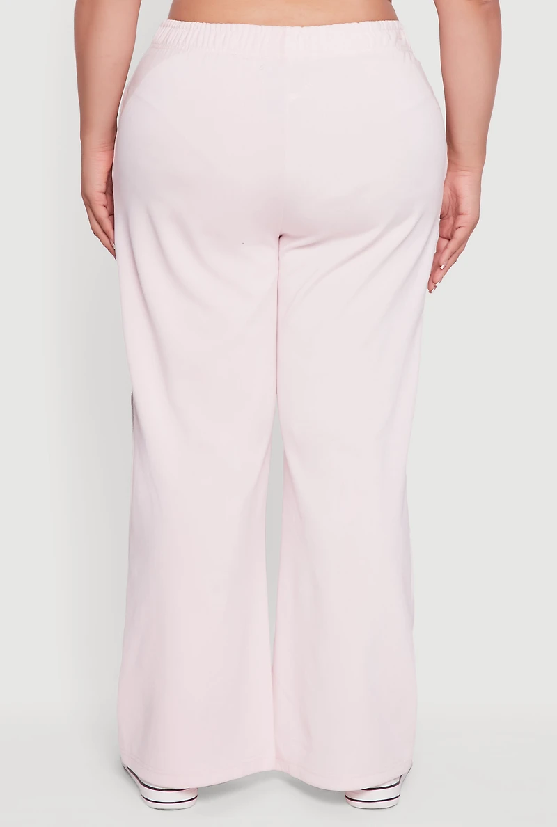 Womens Plus Size Fleece Lined Varsity Striped Sweatpants, Pink, Size 2X