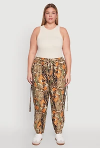 Womens Plus Size Forest Camo Drawstring Waist Cargo Joggers, Multi, Size 3X