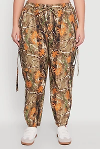 Womens Plus Size Forest Camo Drawstring Waist Cargo Joggers, Multi, Size 3X
