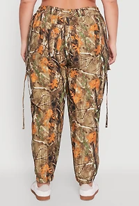 Womens Plus Size Forest Camo Drawstring Waist Cargo Joggers, Multi, Size 3X