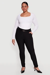 Plus High Waisted Belted Skinny Leg Dress Pants