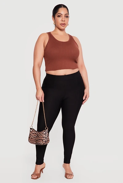Plus Ponte High Waisted Pintuck Pull On Pants