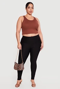 Plus Ponte High Waisted Pintuck Pull On Pants