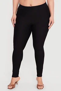 Plus Ponte High Waisted Pintuck Pull On Pants