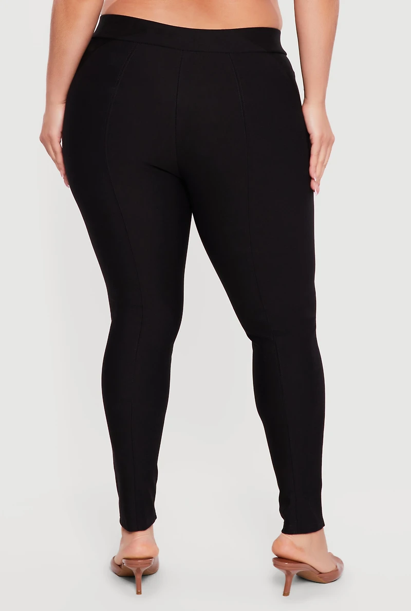 Plus Ponte High Waisted Pintuck Pull On Pants