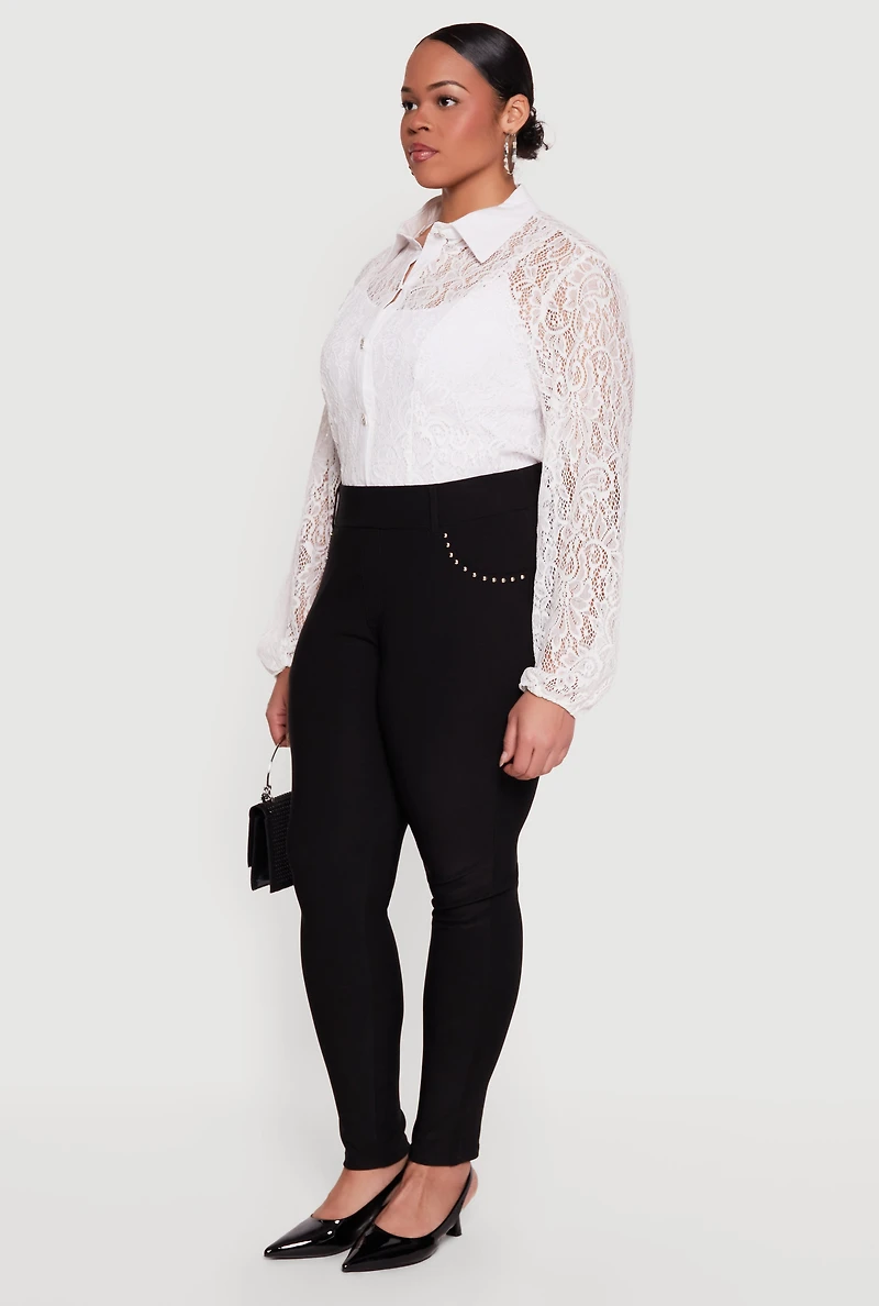 Plus Studded Detail High Waisted Dress Pants