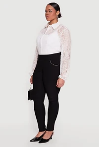 Plus Studded Detail High Waisted Dress Pants