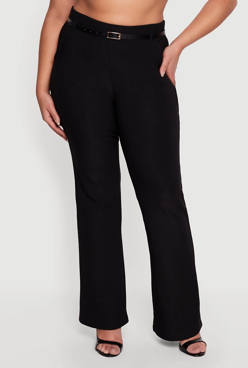 Plus High Waisted Belted Dress Pants