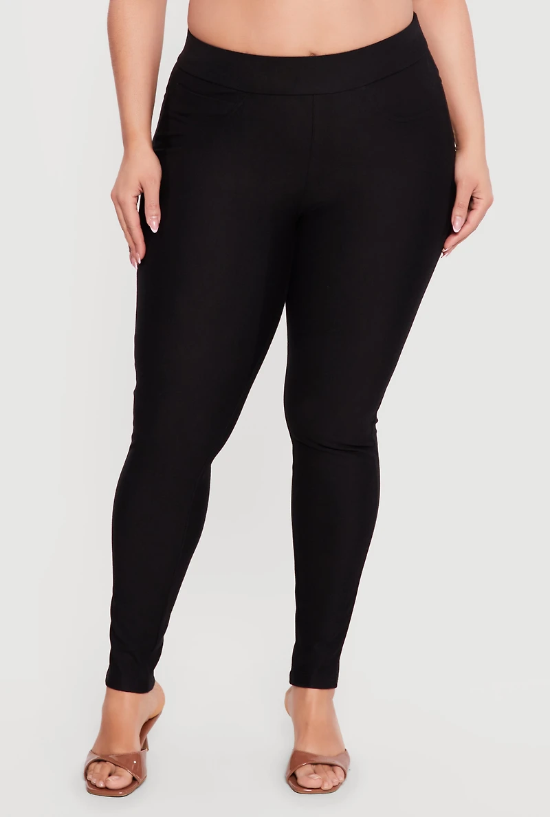 Plus Ponte High Waisted Pull On Skinny Pants