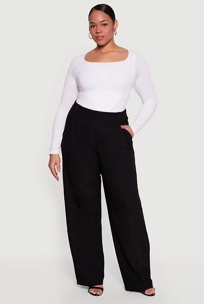 Plus High Waisted Pocket Wide Leg Dress Pants