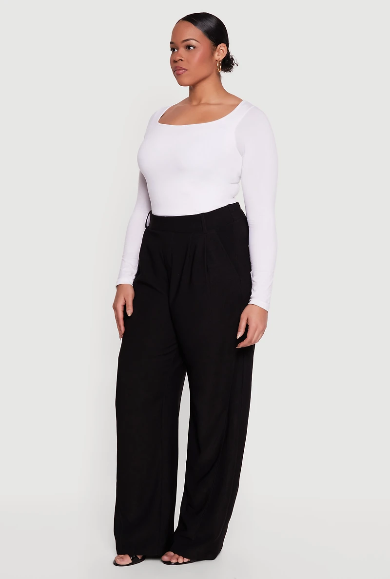 Plus High Waisted Pocket Wide Leg Dress Pants