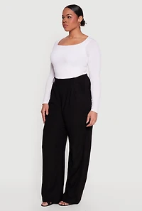 Plus High Waisted Pocket Wide Leg Dress Pants