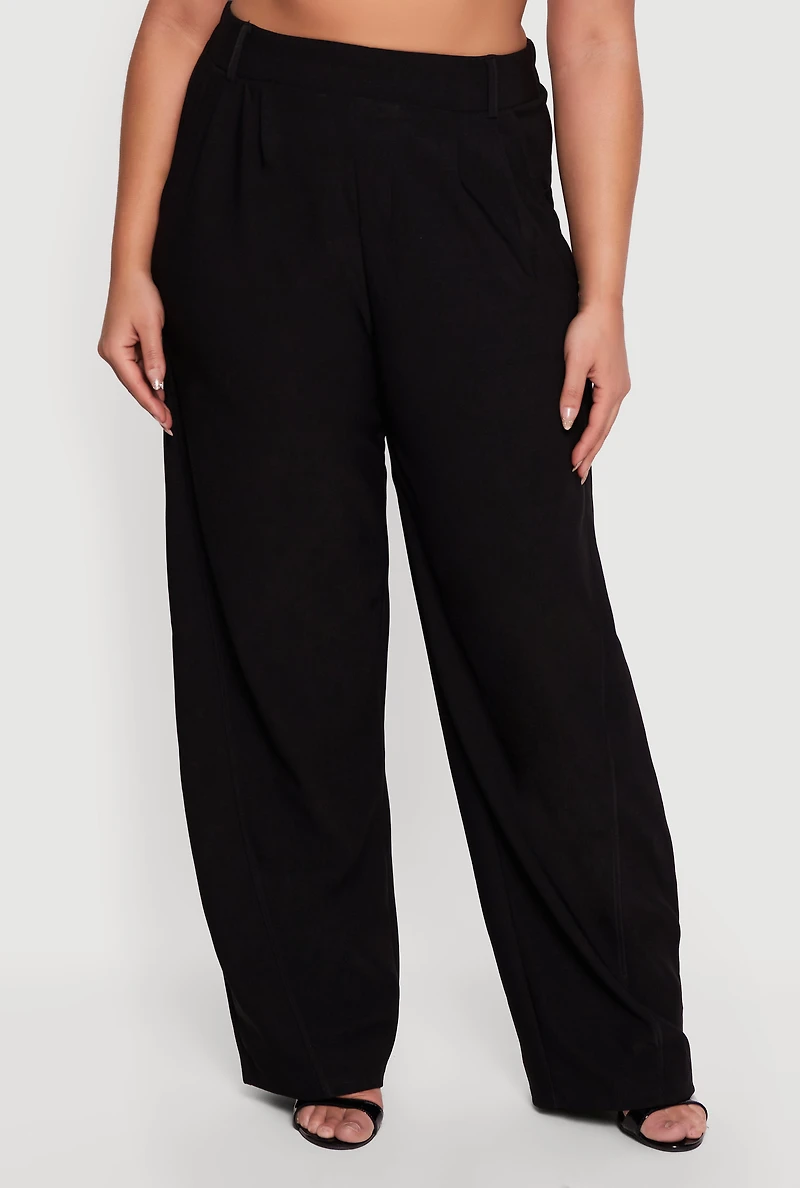 Plus High Waisted Pocket Wide Leg Dress Pants