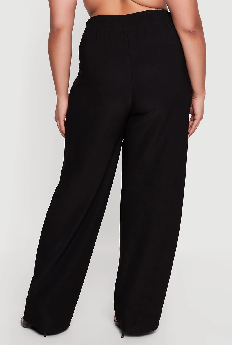 Plus High Waisted Pocket Wide Leg Dress Pants