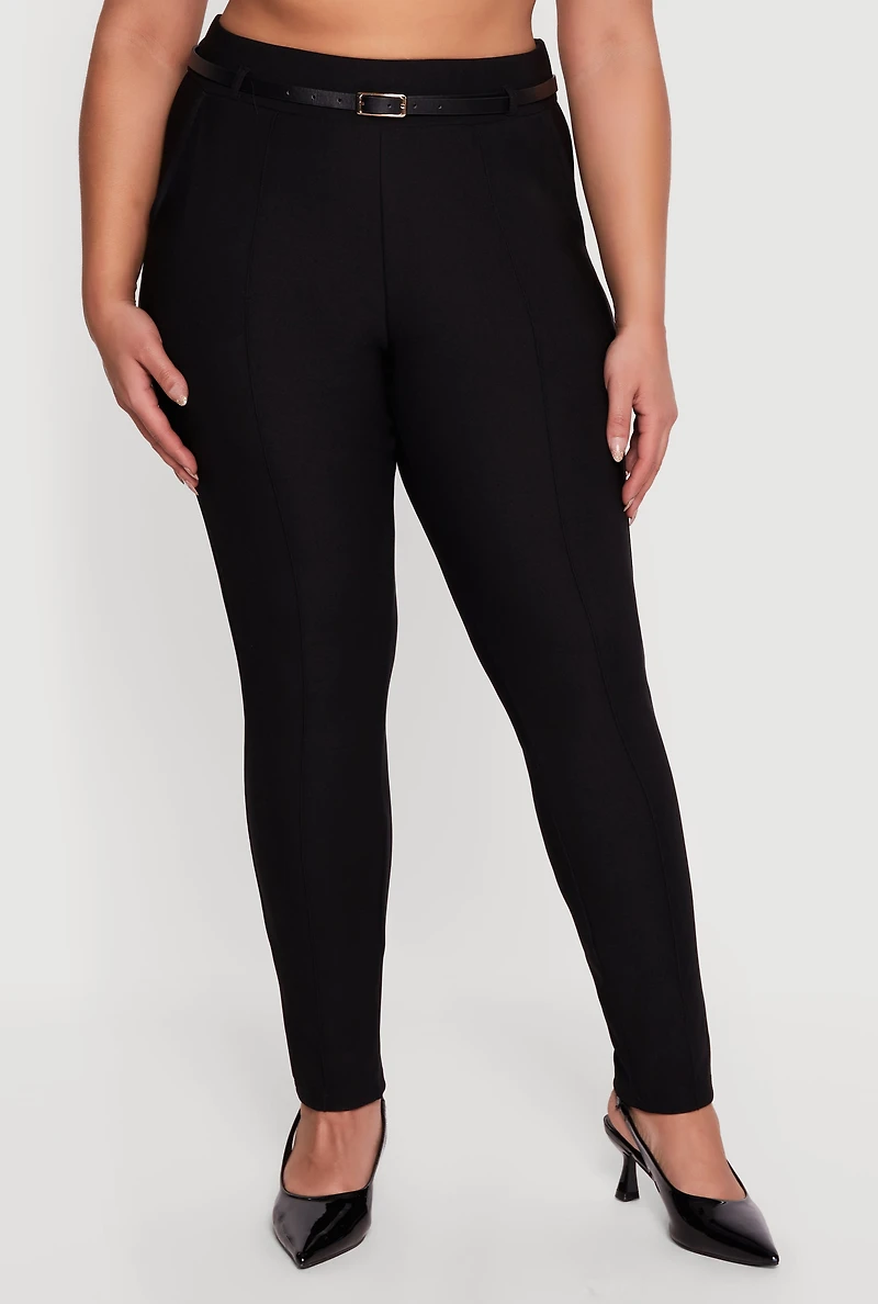 Plus Pintuck Detail Belted Dress Pants