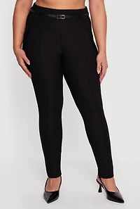 Plus Pintuck Detail Belted Dress Pants