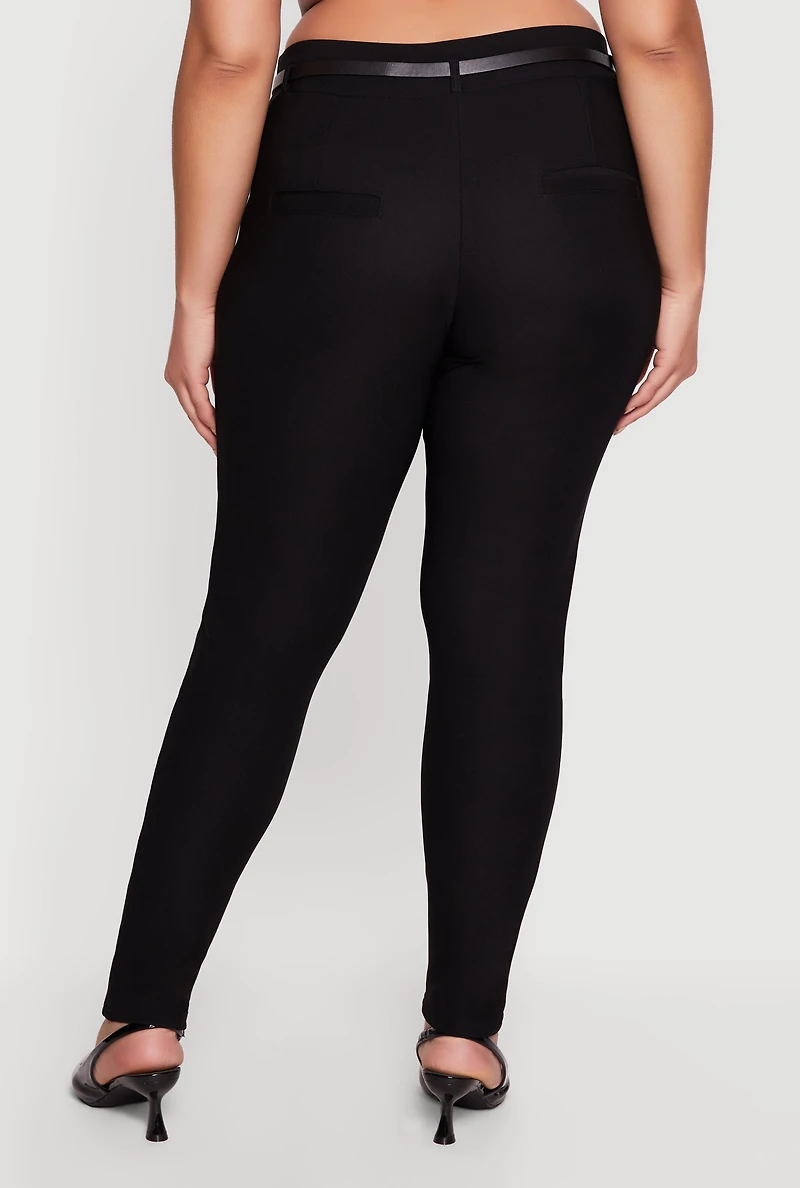 Plus Pintuck Detail Belted Dress Pants