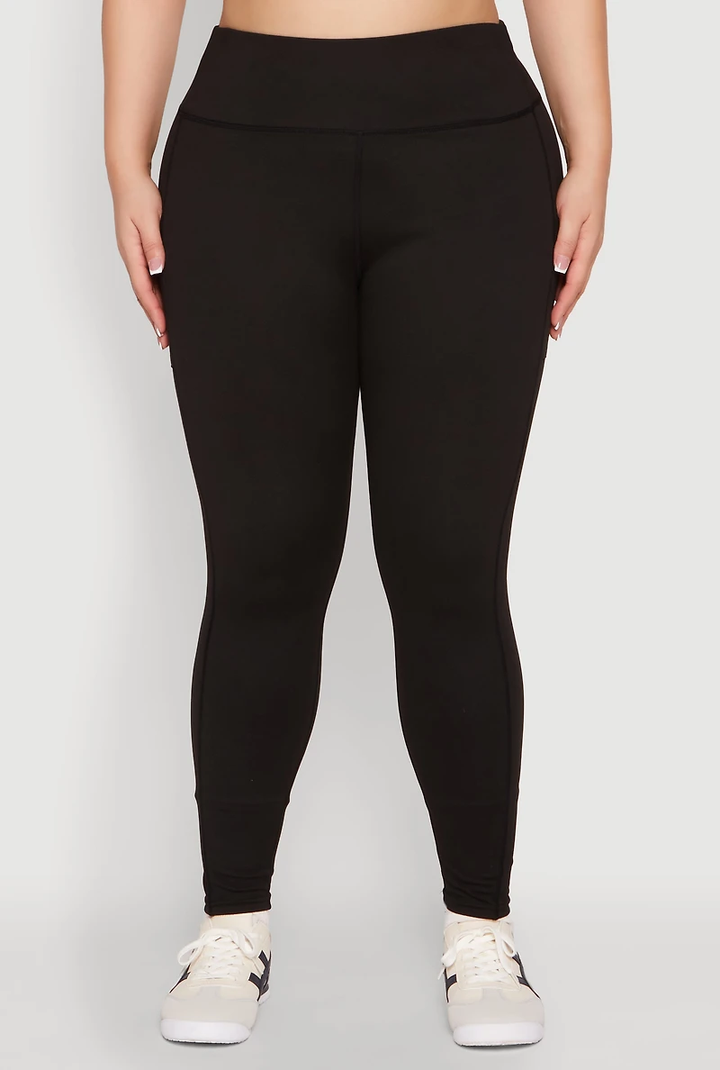 Womens Plus Snatched High Waisted Cell Phone Pocket Leggings, Black,