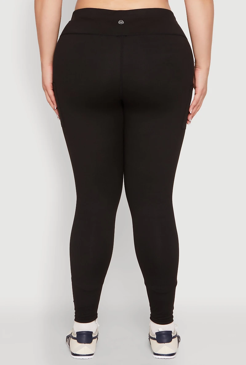Womens Plus Snatched High Waisted Cell Phone Pocket Leggings, Black,