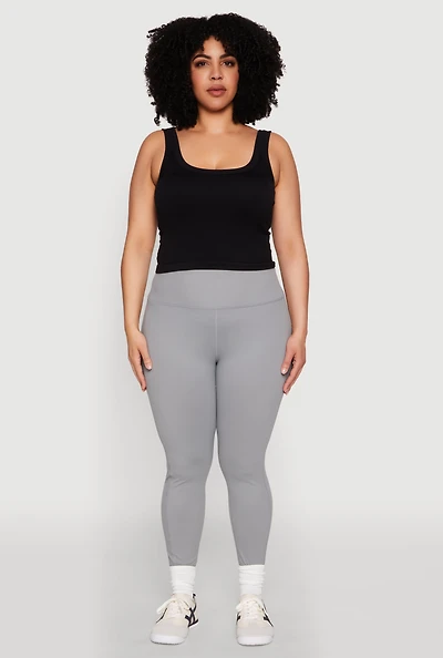 Womens Plus Size Snatched High Waisted Cell Phone Pocket Leggings, Grey, Size 2X