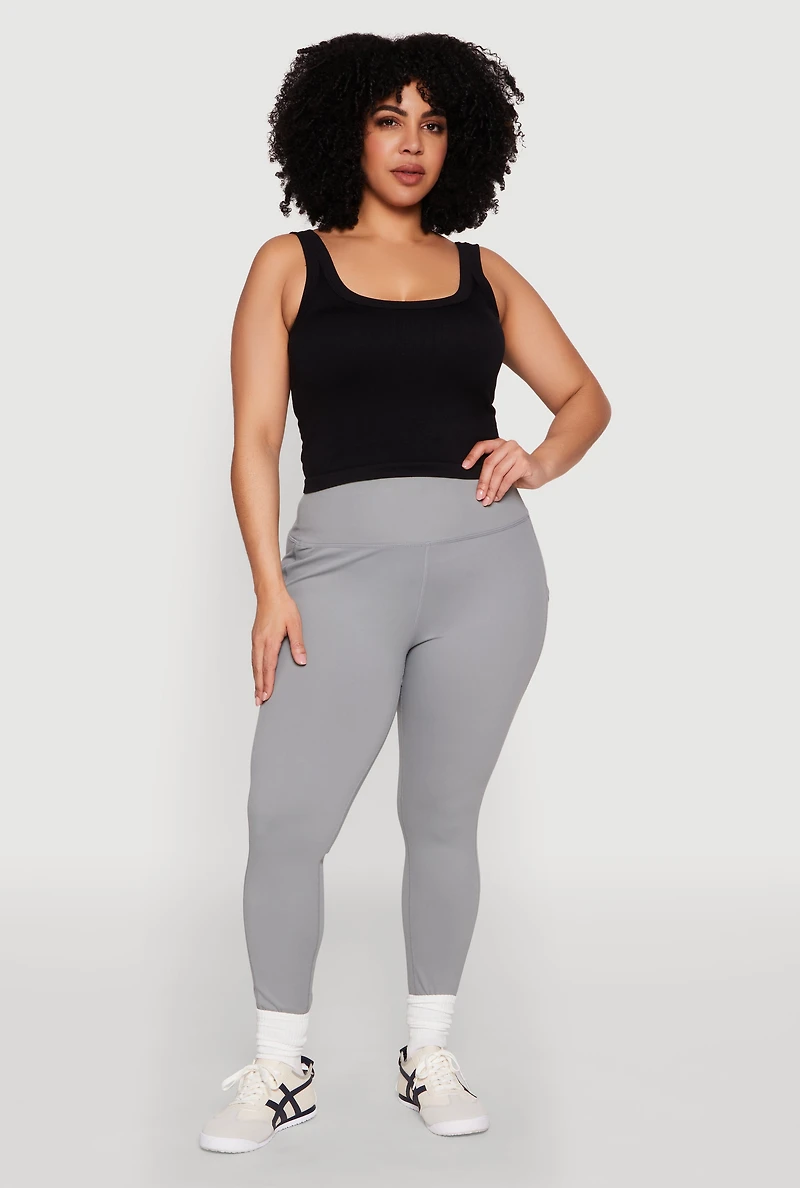 Womens Plus Size Snatched High Waisted Cell Phone Pocket Leggings, Grey, Size 2X