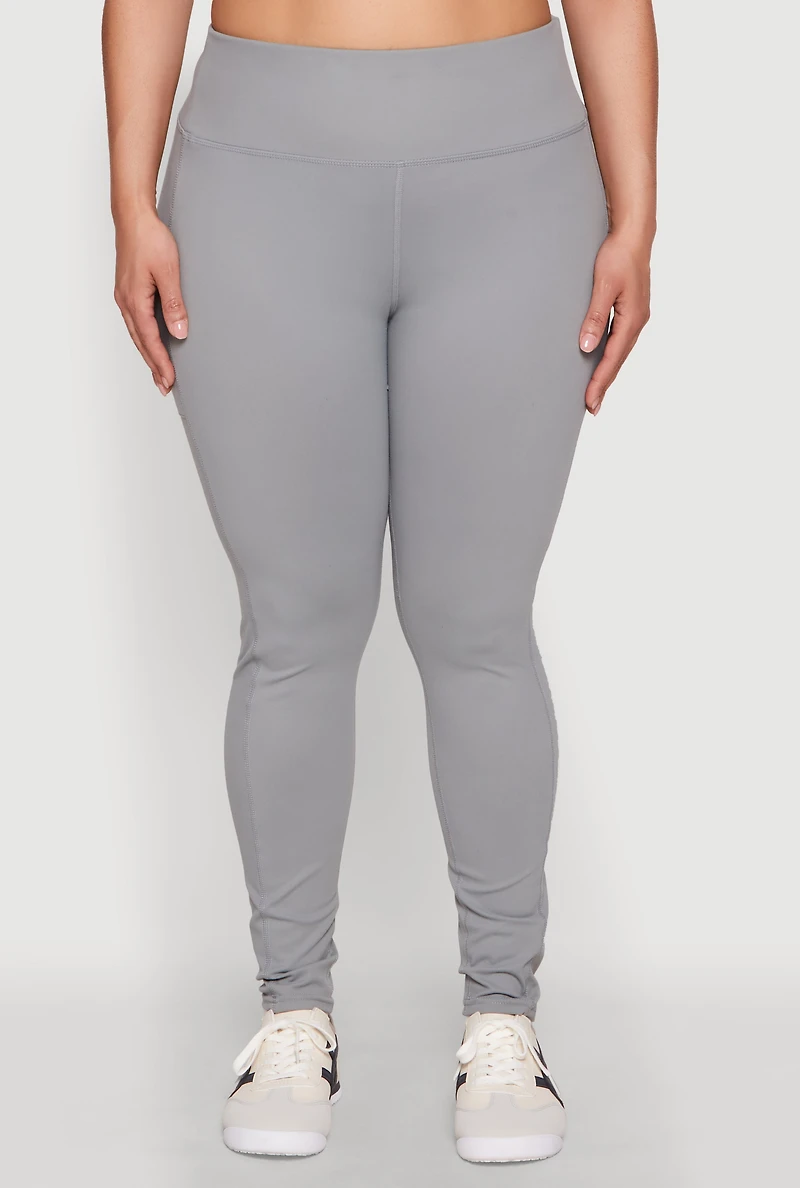 Womens Plus Size Snatched High Waisted Cell Phone Pocket Leggings, Grey, Size 2X