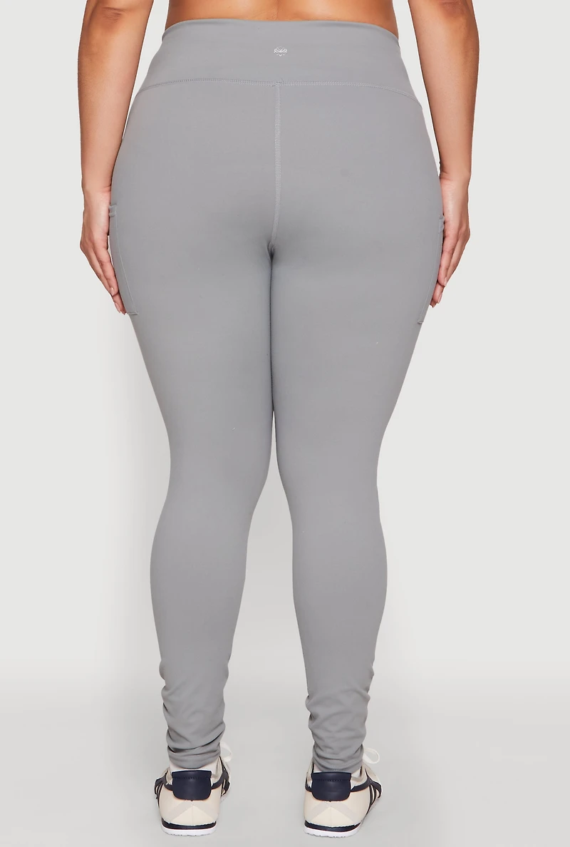 Womens Plus Size Snatched High Waisted Cell Phone Pocket Leggings, Grey, Size 2X
